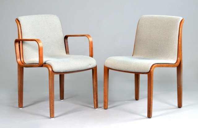 Set of Six Upholstered Knoll Chairs: Comprising one armchair and five side chairs. Armchair height 32 inches, width 24 inches, depth 23 inches.