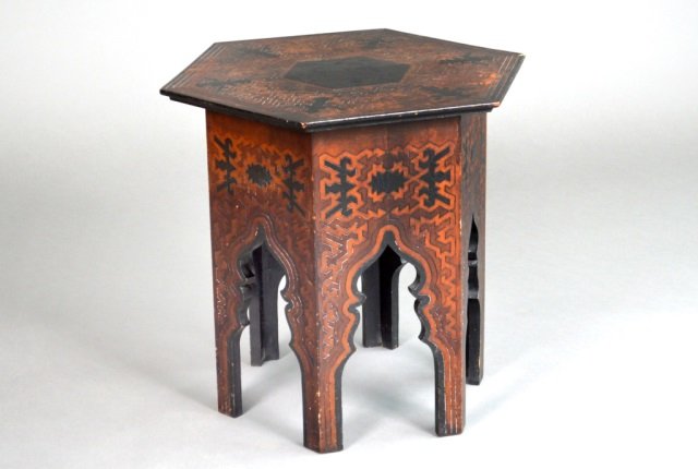 Middle Eastern Style Tabouret: Height 21 inches, width 23 inches, depth 20 inches.