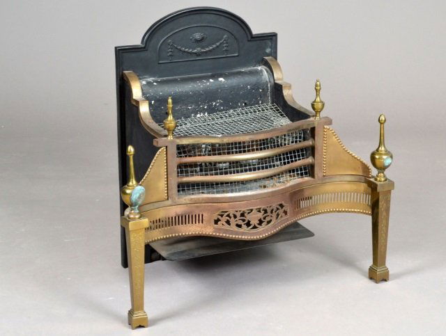 Adam Style Brass Fireplace Grate: Height 29 inches, width 30 inches, depth 19 inches.