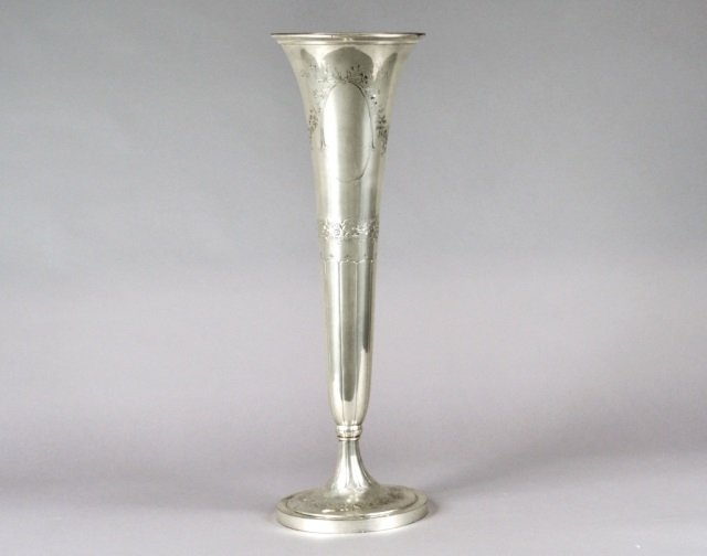 Large American Sterling Silver Trophy Vase: Early 20th century. Height 29 1/2 inches. Approximately 100 oz.