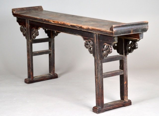 Chinese Huanghuali Hardwood Altar Table: Late 18th / early 19th century. Height 34 inches, width 6 1/2 feet, depth 16 inches.
