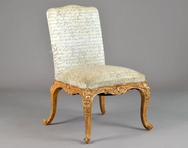 Georgian Style Carved Gilt Wood Side Chair: In the manner of William Kent. Height 39 inches, width 20 inches, depth 26 inches.