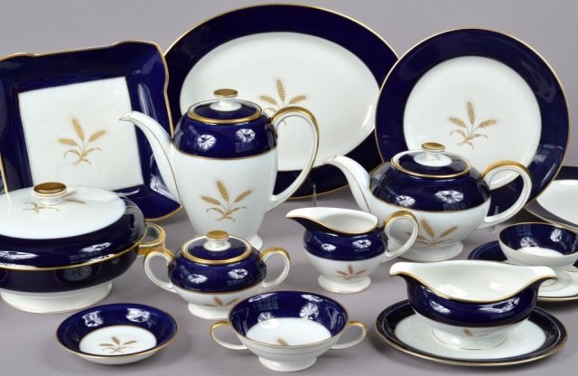 Rosenthal Porcelain Dinner Service: Approximately 100 pieces. "Dignity" pattern, depicting wheat. includes cups and saucers, dinner plates, etc.