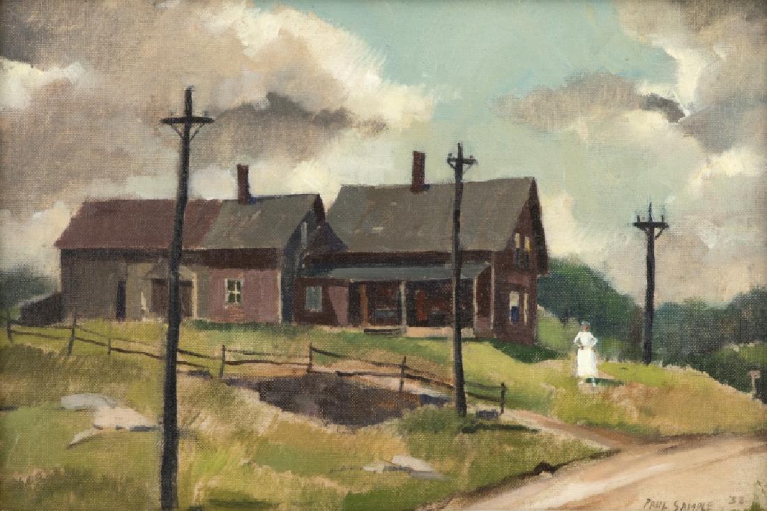 Paul Starrett Sample (1896-1974 Norwich, VT): ''Switzer's House'', signed and dated lower right: Paul Sample 38, signed and dated again, titled and inscribed verso: Orleans, VT, oil on canvas laid to artist's board, 9'' H x 13'' W, est: $5000/700
