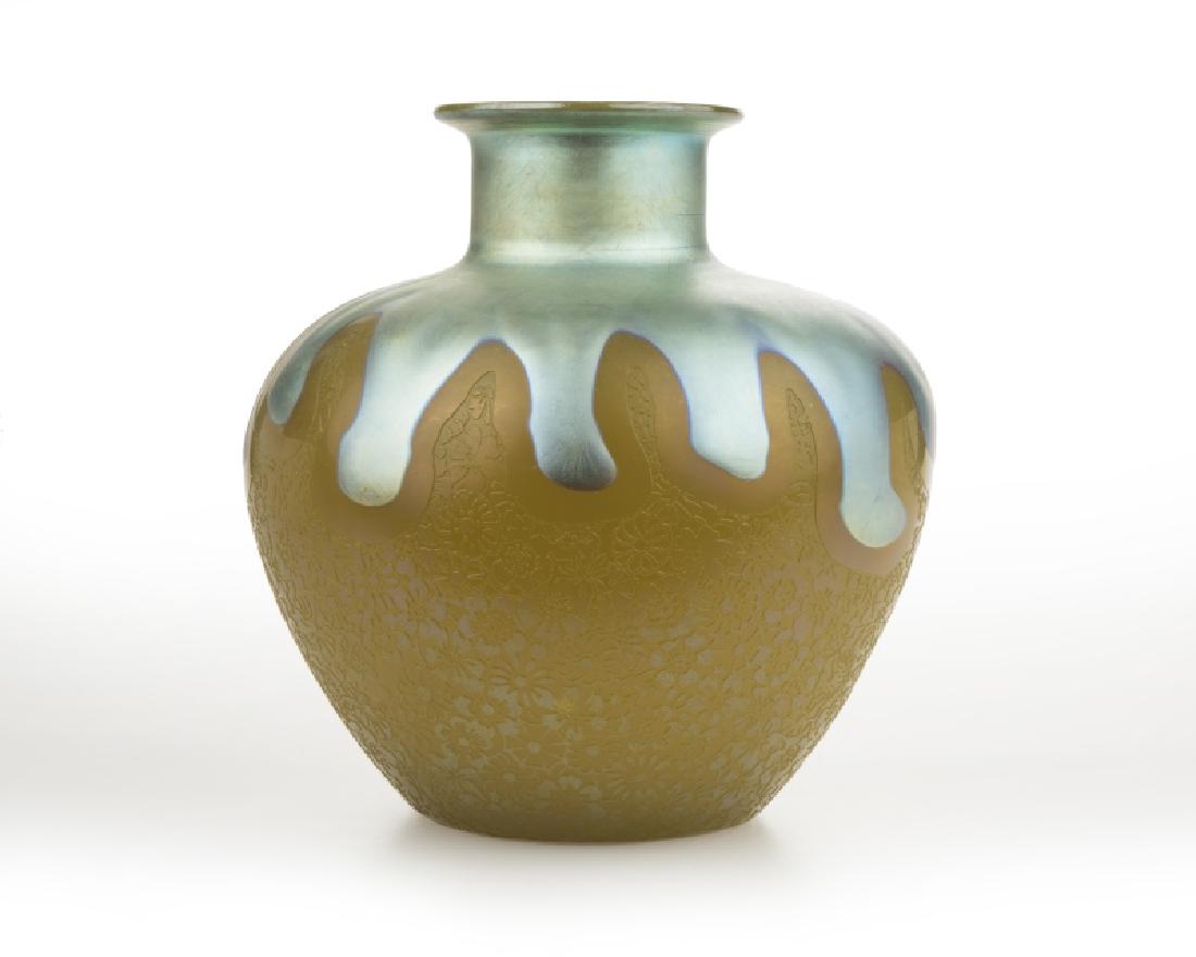 A Steuben blue Aurene and yellow jade glass vase (1 of 3)