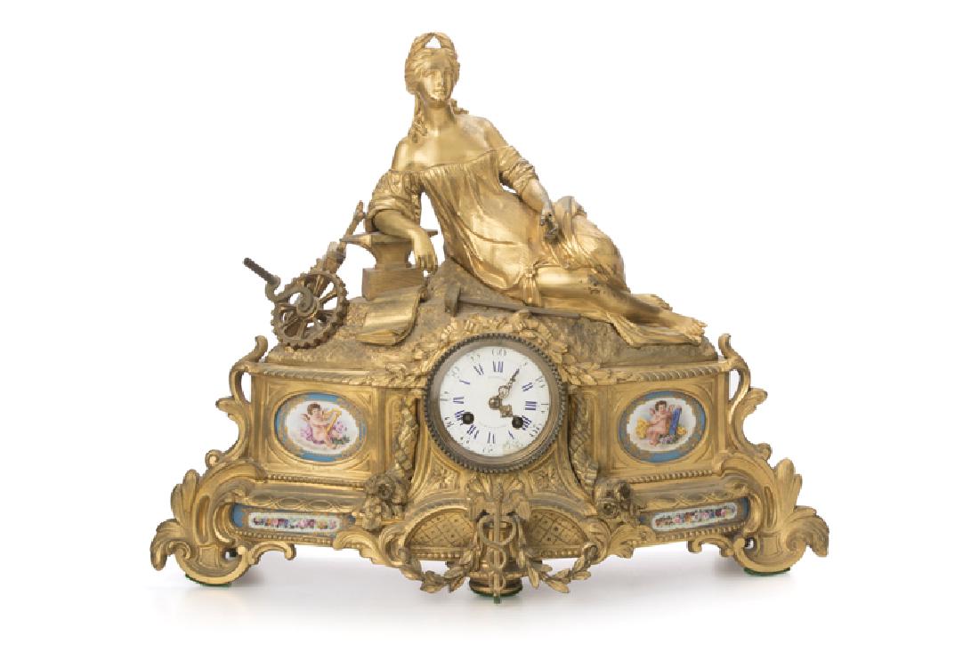 A gilt-bronze porcelain-mounted figural mantel clock (1 of 1)