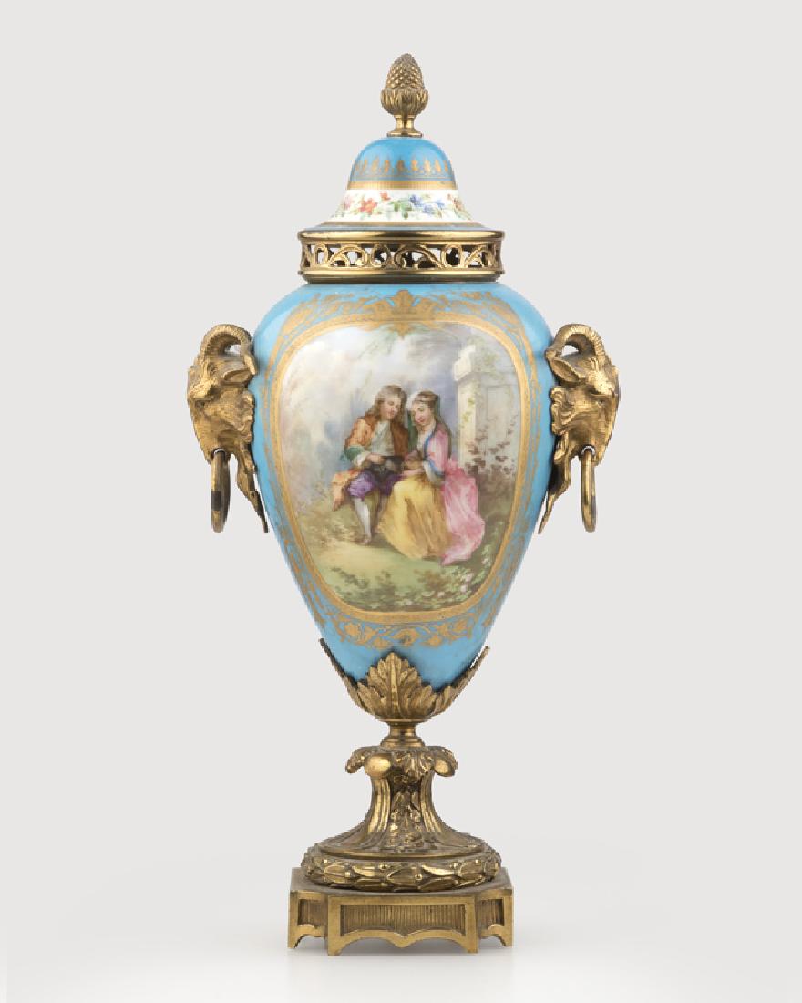 A Sevres-style bleu celeste porcelain lidded urn (1 of 5)