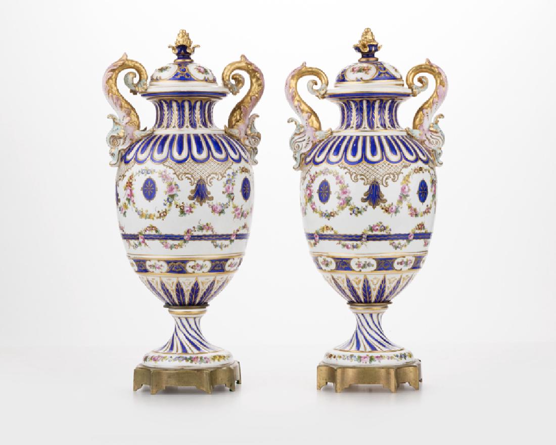 Pair of Sevres-style Paris porcelain lidded urns (1 of 6)