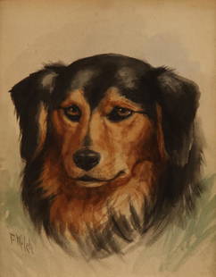 Thaddeus Welch (1844 - 1919 Santa Barbara, CA): ''Good Boy'', portrait of a dog Watercolor on paper under glass Signed lower left: T. Welch, titled by repute Sight size: 9.5'' H x 11.5'' W Notes: Paper size: 12'' H x 10'' W; framed size: 19'' H x 1