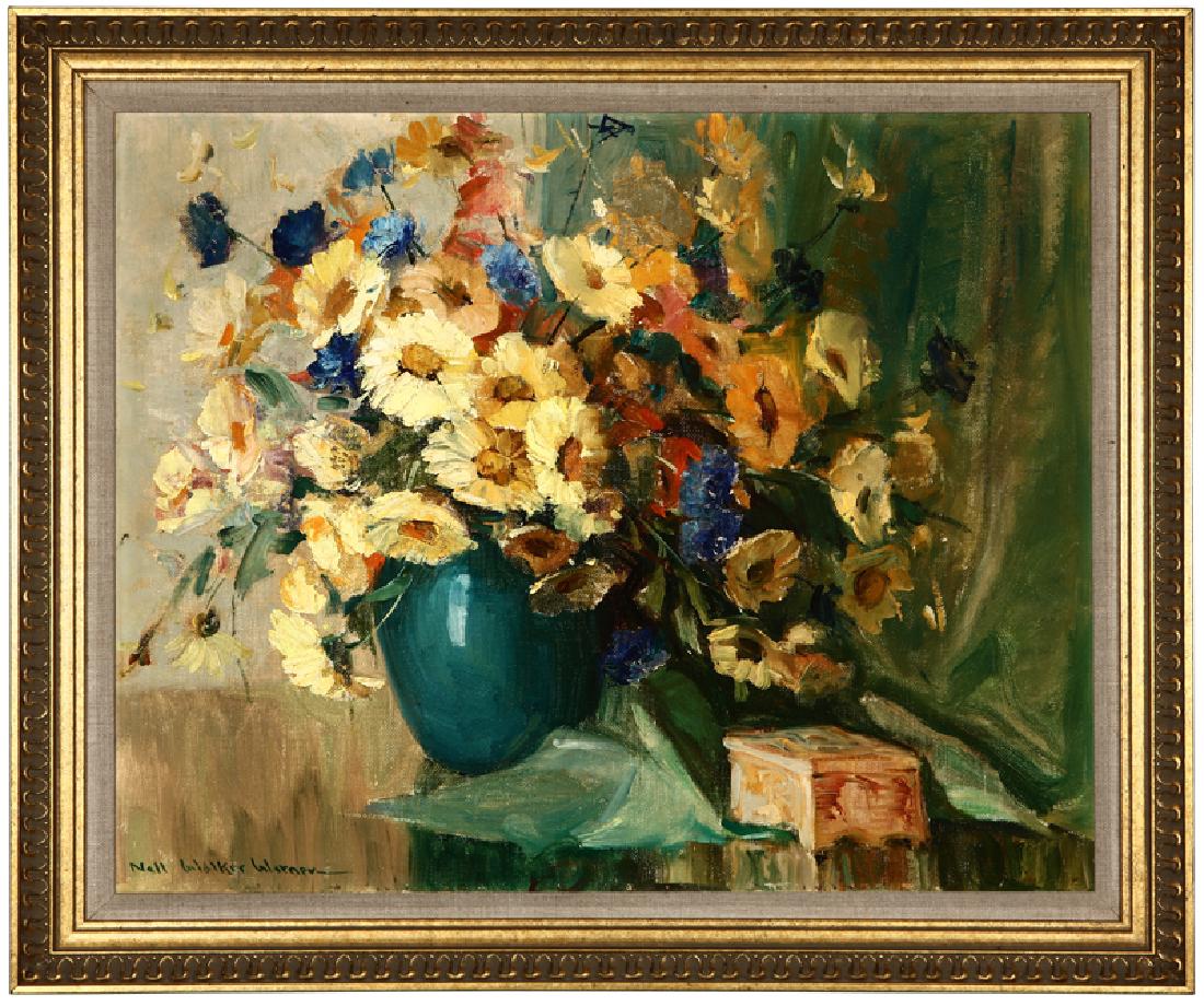 Nell Walker Warner (1891 - 1970 Carmel, CA): Floral still life Oil on canvas Signed lower left: Nell Walker Warner 16'' H x 20'' W Provenance: Sale: Moran's, Pasadena, CA, lot 49, October 19, 2010; Private Collection, Seal Beach, CA, acquired fr