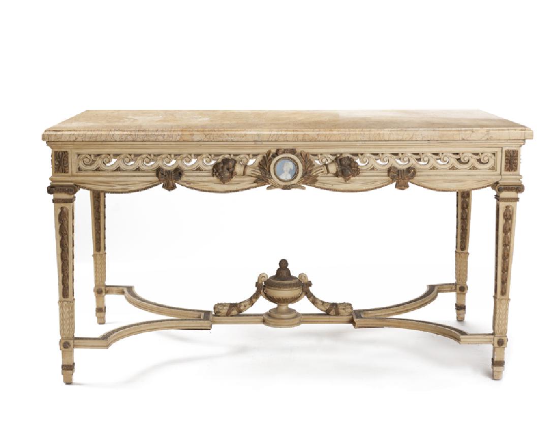 A Louis XVI-style marble-topped center table (1 of 2)