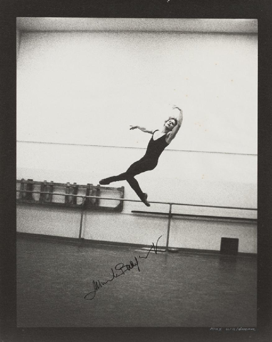 Max Waldman (1919 - 1981 New York, NY): Mikhail Baryshnikov at rehearsal New York State Theater Lincoln Center Silver gelatin print under glass Signed in the lower right margin: Max Waldman, autographed in ink lower center in the image: Mik