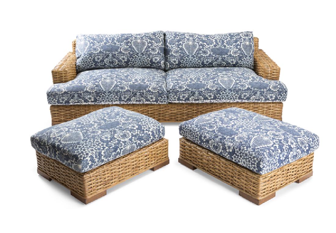 A Ralph Lauren woven bamboo sofa and two ottomans (1 of 2)