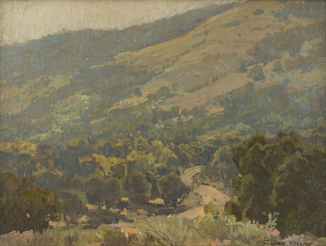 Edgar Alwin Payne (1883 - 1947 Los Angeles, CA): ''Spring Hillside, California'' Oil on canvas laid to board Signed lower right: Edgar Payne, numbered verso: 12, titled by repute 12'' H x 16'' W Provenance: Private Collection, San Marino, CA. Notes: