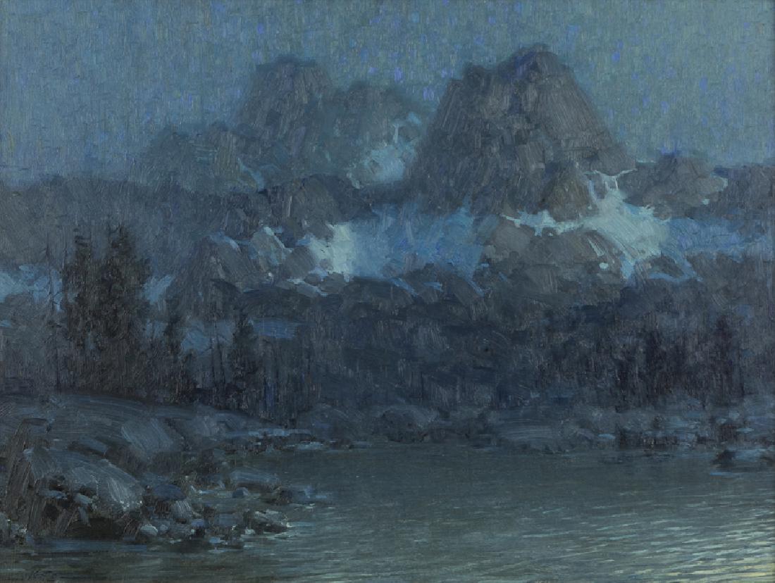 Theodore Lukits (1897 - 1992 Los Angeles, CA): ''Solitude'', Eastern Sierra nocturnal, Lake Mary and Crystal Crag Oil on panel Signed lower left: Lukits 20'' H x 24'' W Provenance: Robert Henry Adams Fine Art, Chicago, IL; Private Collection, Pasa