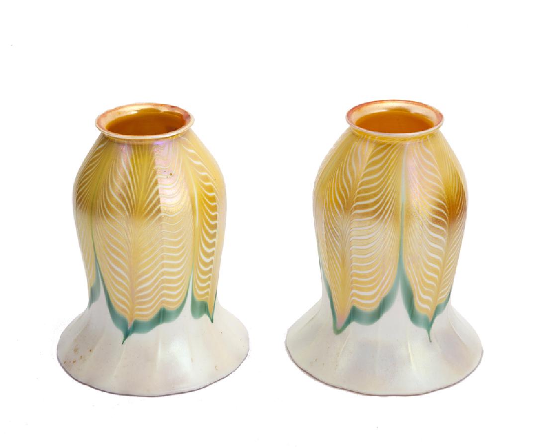 Two iridescent art glass shades, possibly Quezal (1 of 3)