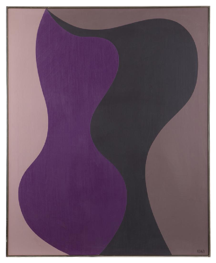 Karl Benjamin (1925 - 2012 Claremont, CA): ''#7'', multi-tone purple abstract Oil on canvas Signed with initials and dated lower right: KB63, titled on the stretcher 42'' H x 34'' W Provenance: Acquired directly from the artist as a second pla