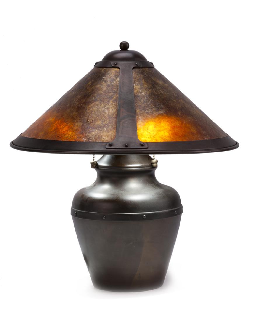 An Arts & Crafts-style copper table lamp with mica (1 of 1)