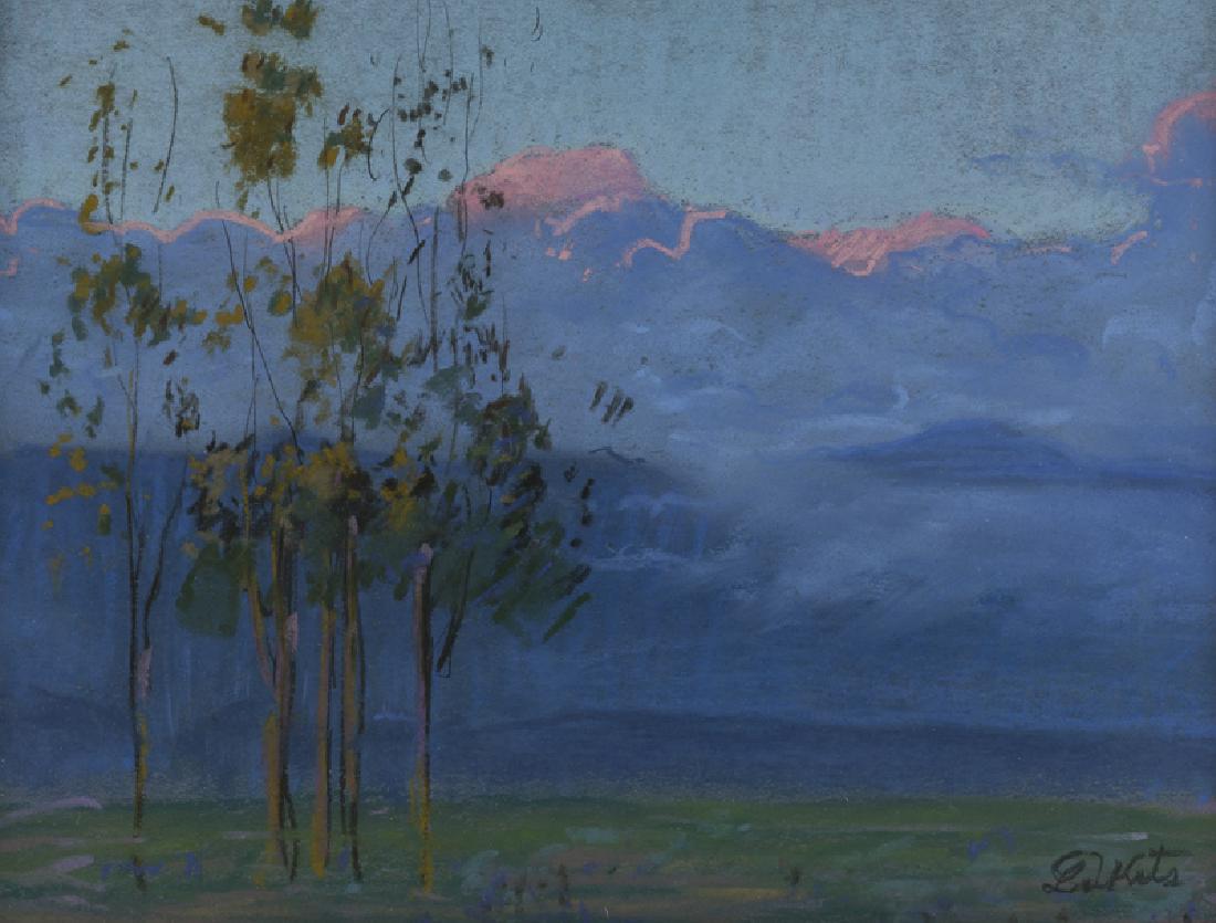 Theodore Lukits (1897 - 1992 Los Angeles, CA): "Sunlit Clouds" Pastel on paper under glass Signed lower right: Lukits, titled on a gallery label affixed verso Sight size: 9.25" H x 12.5" W Notes: Paper size: 10" H x 13" W; framed size: 19.5" H x 2