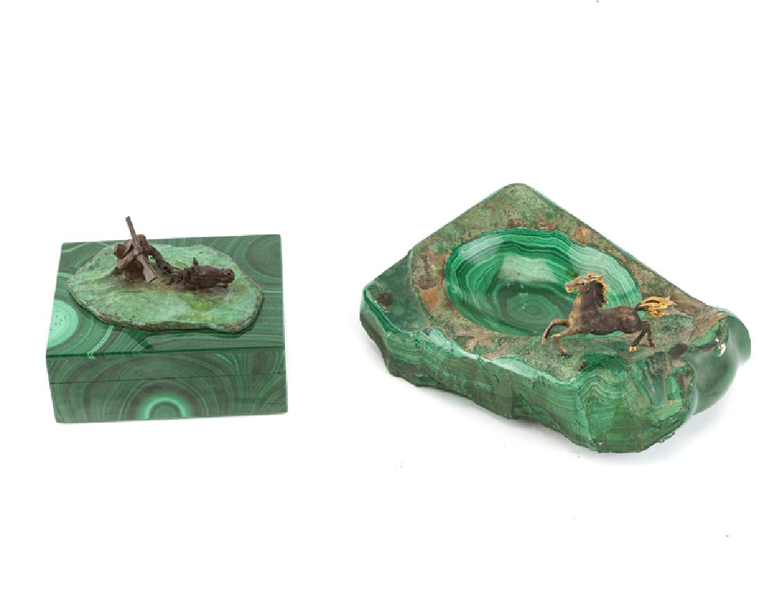 Two malachite sculptural objects, bronze and 14K yellow (1 of 4)