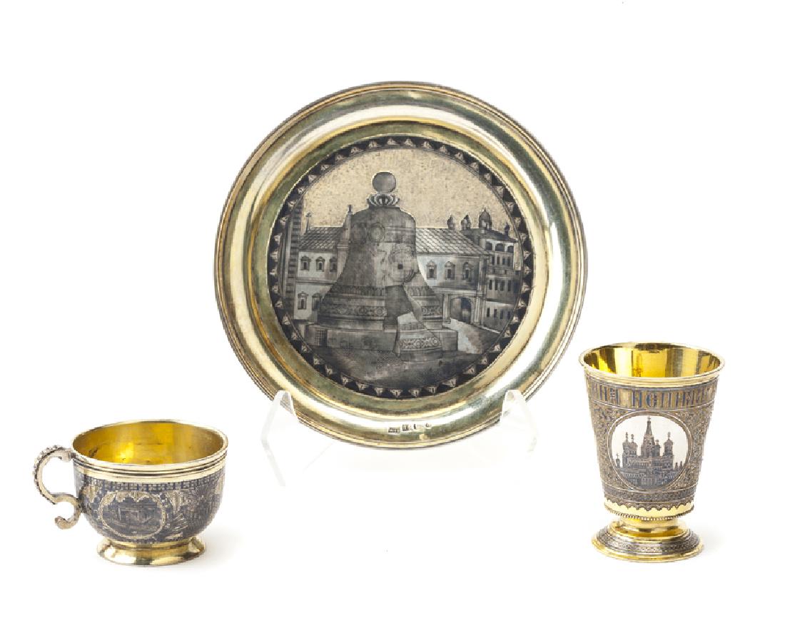 Three Russian silver, gilt and niello objects (1 of 5)
