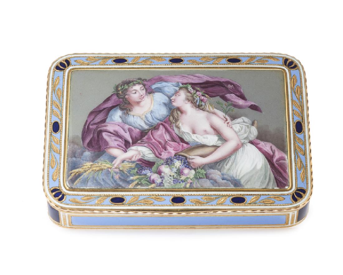A Russian enameled 18K yellow gold snuff box (1 of 7)