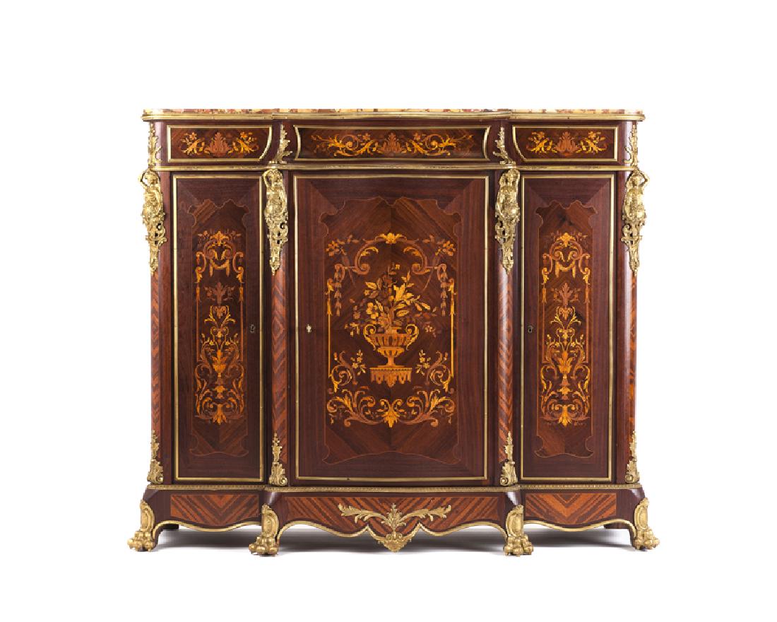 A Louis XV-style gilt bronze-mounted marquetry cabinet (1 of 5)