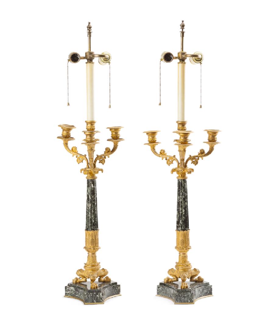 A pair of French Empire-style bronze and marble lamps (1 of 2)