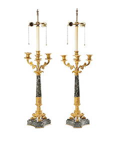 A pair of French Empire-style bronze and marble lamps (1 of 2)