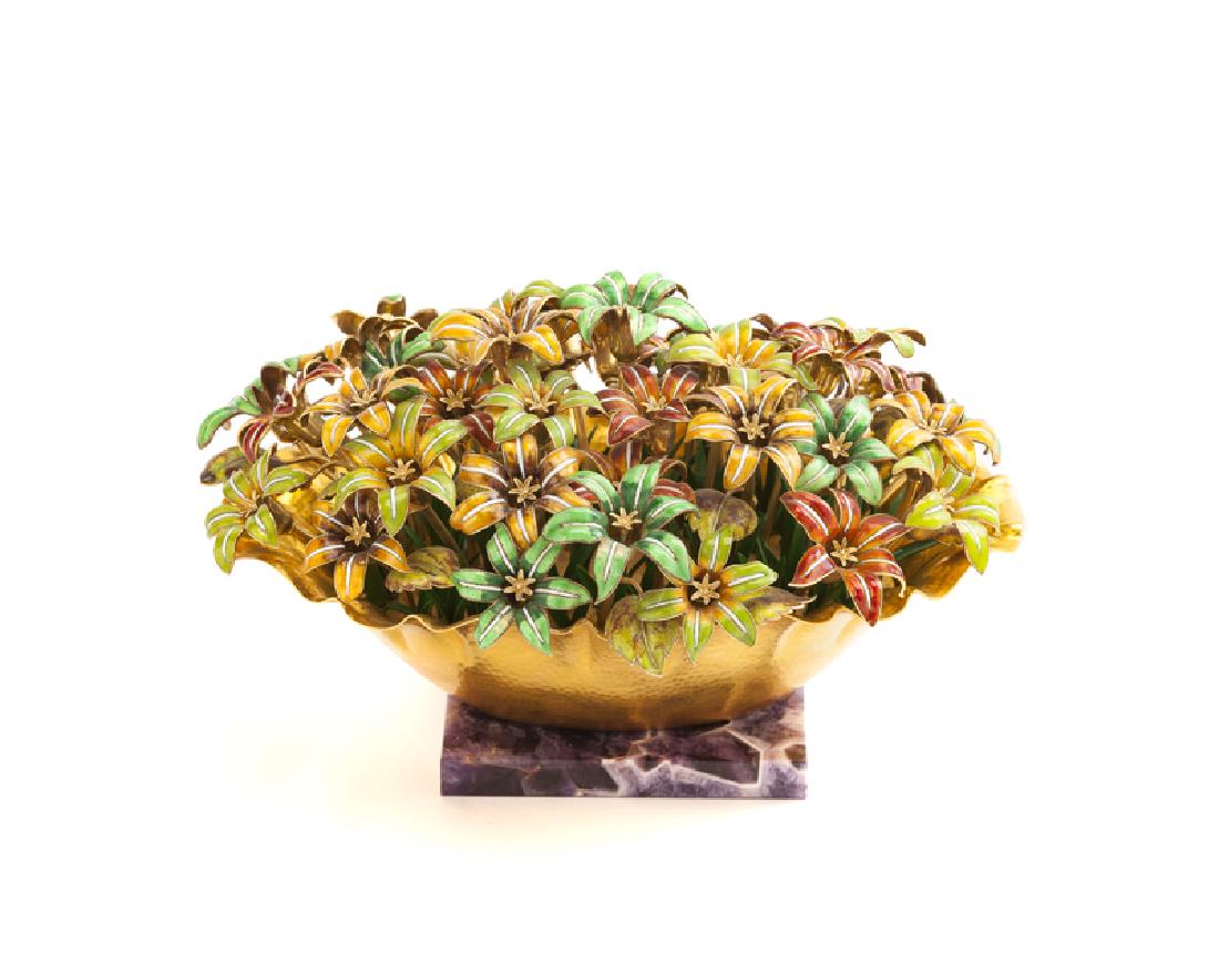 An Italian enamel and 18K yellow gold floral sculpture (1 of 9)