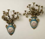 1033: PAIR SEVRES STYLE ORMOLU & PORCELAIN WALL-LIGHTS