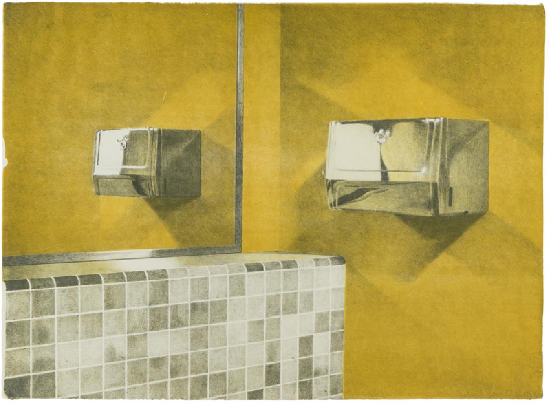 Robert Bechtle (1932 - * San Francisco, CA): Towel Dispenser, 1969 Color lithograph on BFK Rives paper under glass Edition 2/11, signed and dated in graphite lower right: Robert Bechtle / 1969, numbered in graphite lower center Image/sheet: 19"