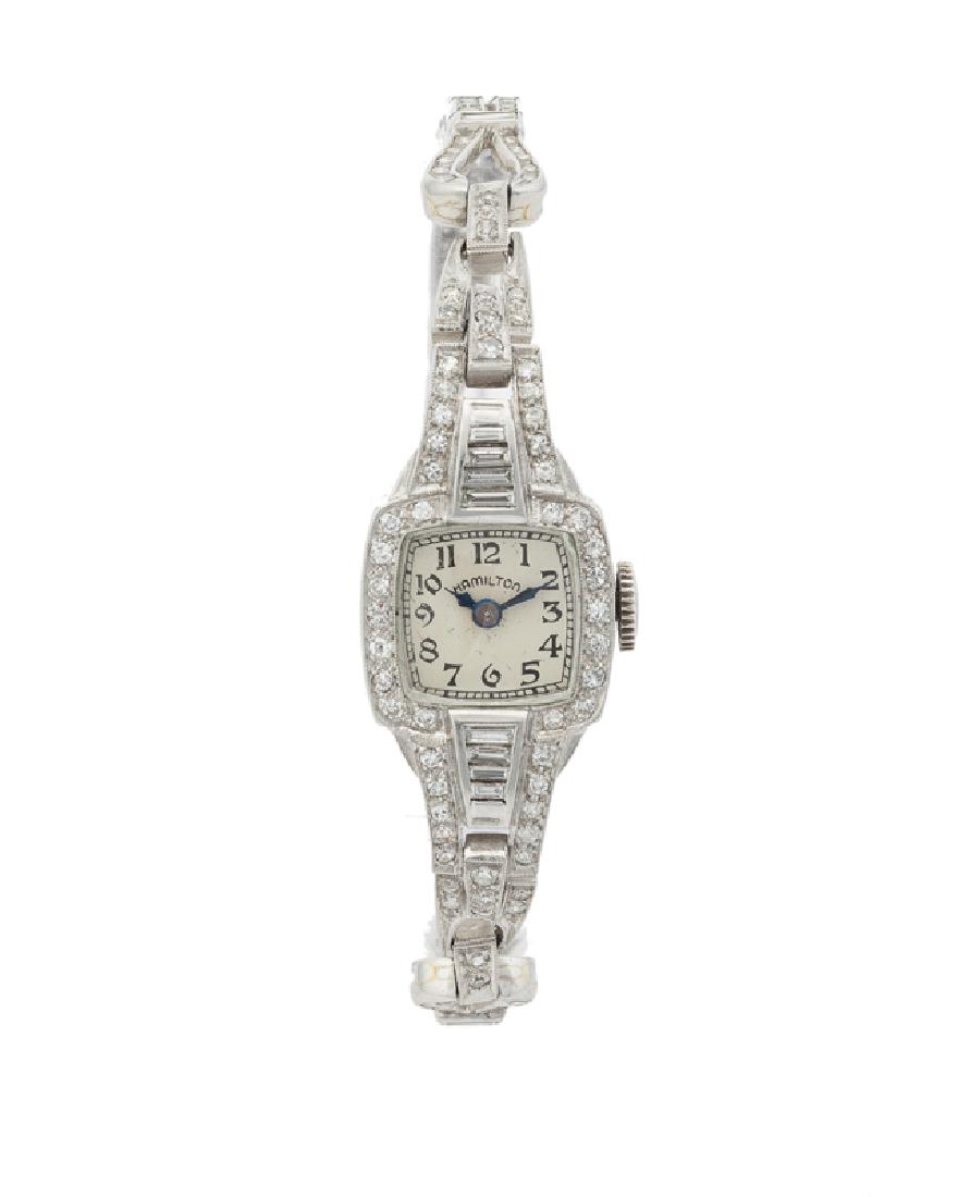 An Art Deco diamond manual wristwatch, Hamilton (1 of 2)