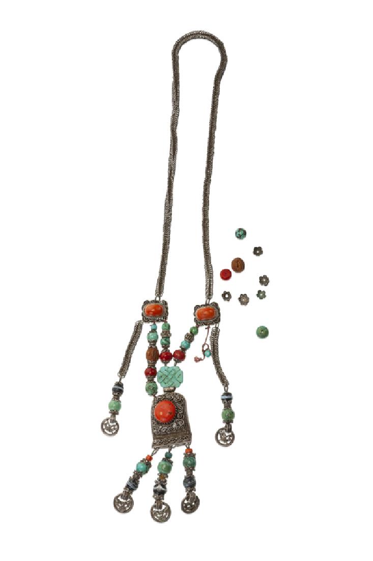 A Chinese gemstone and silver court necklace (1 of 2)