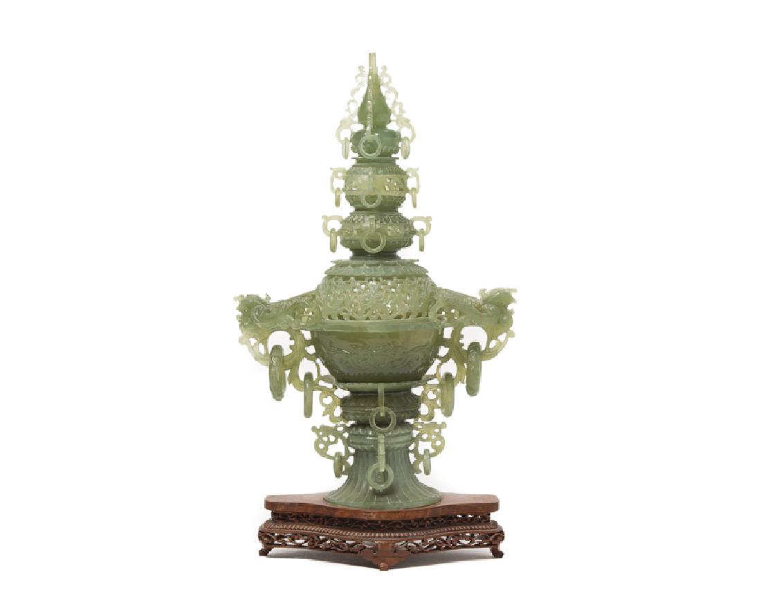 A Chinese carved green stone censer (1 of 2)