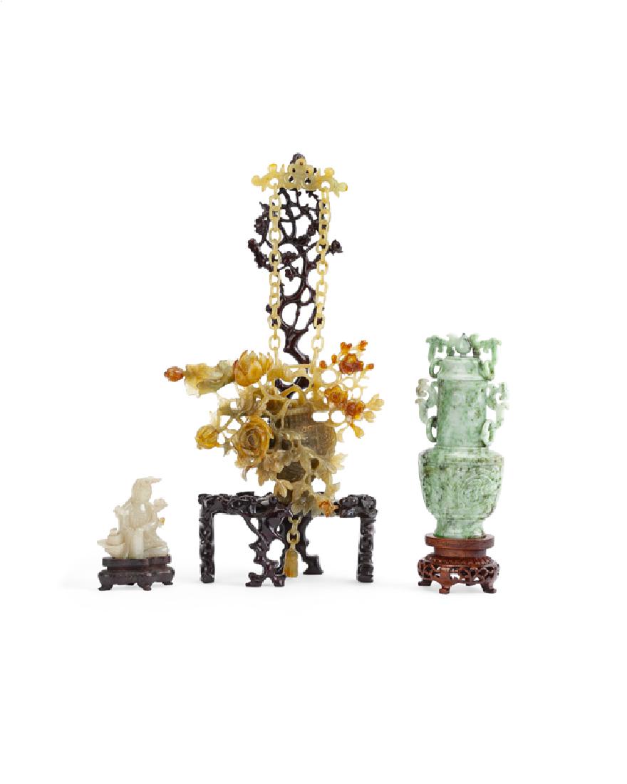 A group of three Chinese carved stone items (1 of 2)