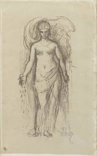 Pierre Puvis de Chavannes (1824 - 1898 French): "Etude de femme", 1895 Lithograph on paper under glass Initialed lower right: P.P.C. and numbered 81, with the printer's monogram lower left Sheet: 15.5" H x 9.5" W Provenance: Private Collection, Los