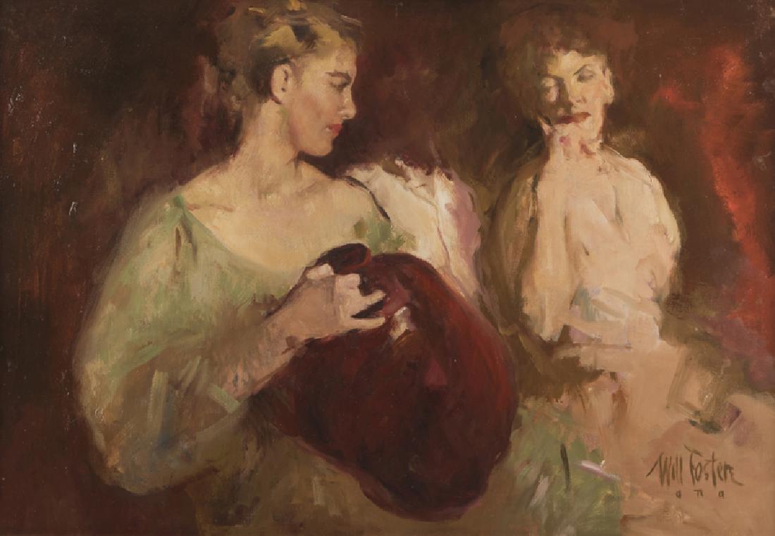 William Frederick Foster ANA (1883 - 1953 New York, NY): "Two Women and the Magenta Vase", circa 1941-42 Oil on canvas Signed lower right: Will Foster A.N.A. 30" H x 44" W Provenance: Private Collection, Santa Ynez, CA. Literature: P. Settecase Barton, "Wil