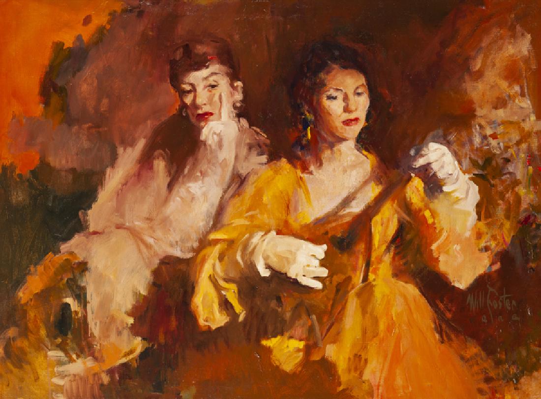William Frederick Foster ANA (1883 - 1953 New York, NY): "Two Ladies with Mandolin", circa 1940s Oil on canvas Signed lower right: Will Foster A.N.A. 32" H x 43" W Provenance: Private Collection, Santa Ynez, CA. Literature: P. Settecase Barton, "William Fre