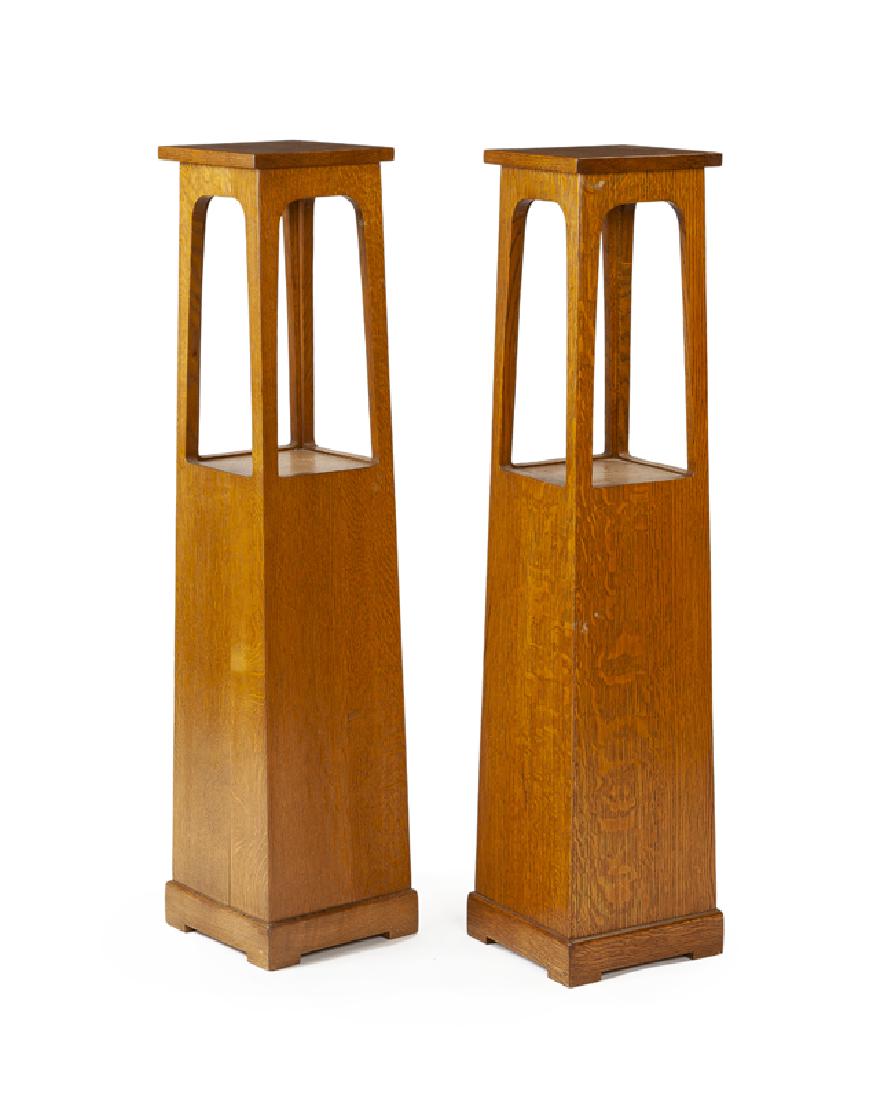 A pair of Arts & Crafts-style plant stands (1 of 3)