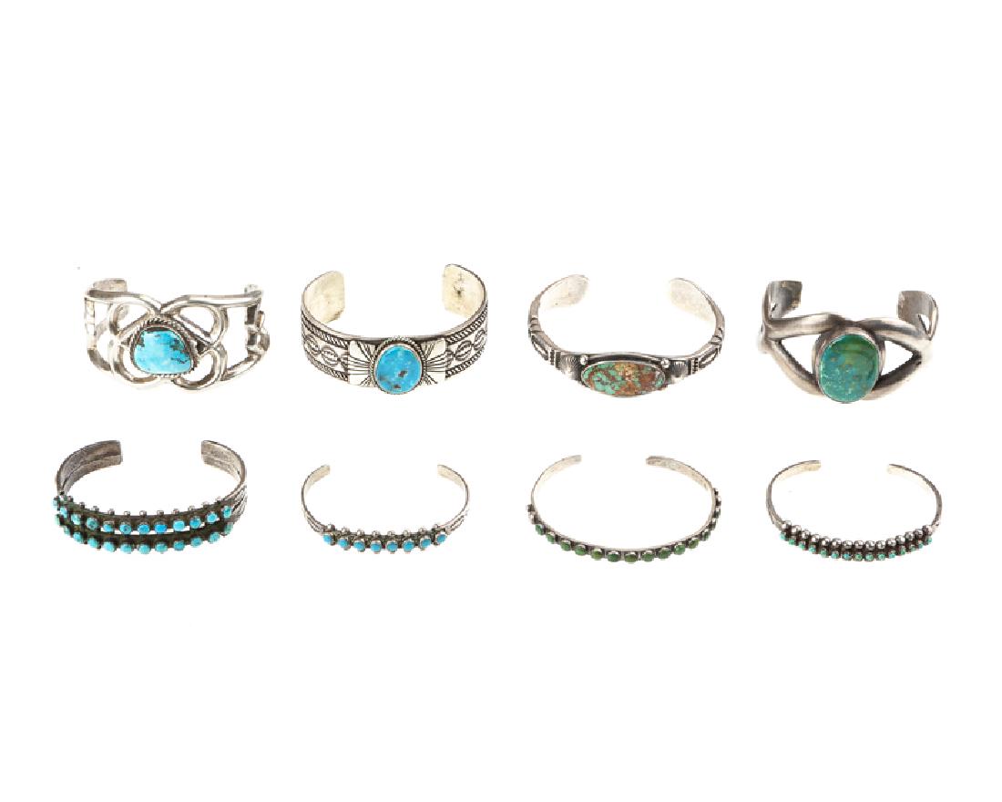 Eight Native American silver and turquoise bracelets (1 of 2)