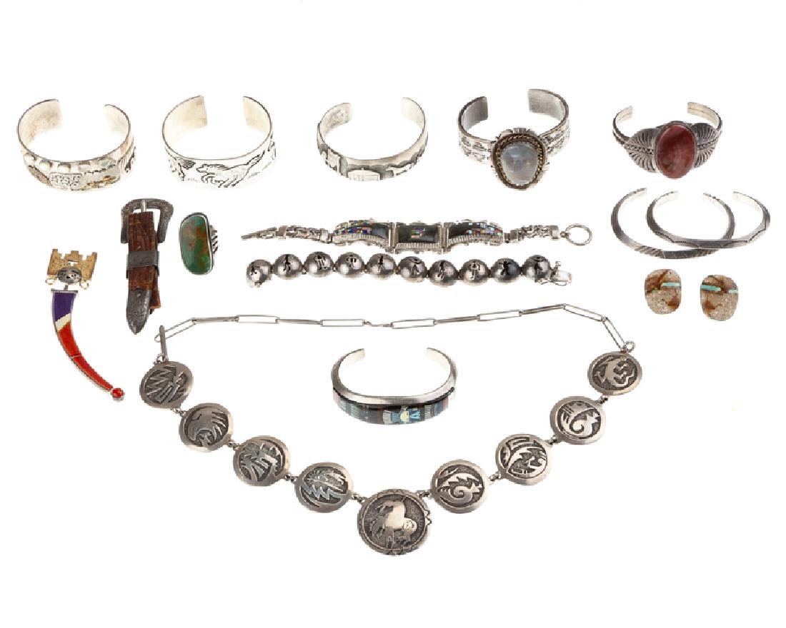 A group of Native American silver and metal jewelry (1 of 3)