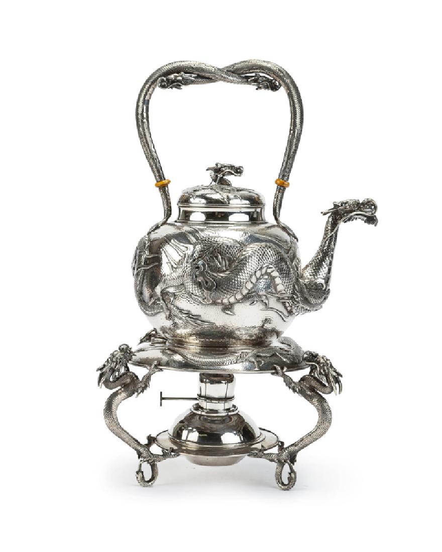 A Samurai Shokai sterling silver dragon-motif teapot on (1 of 6)