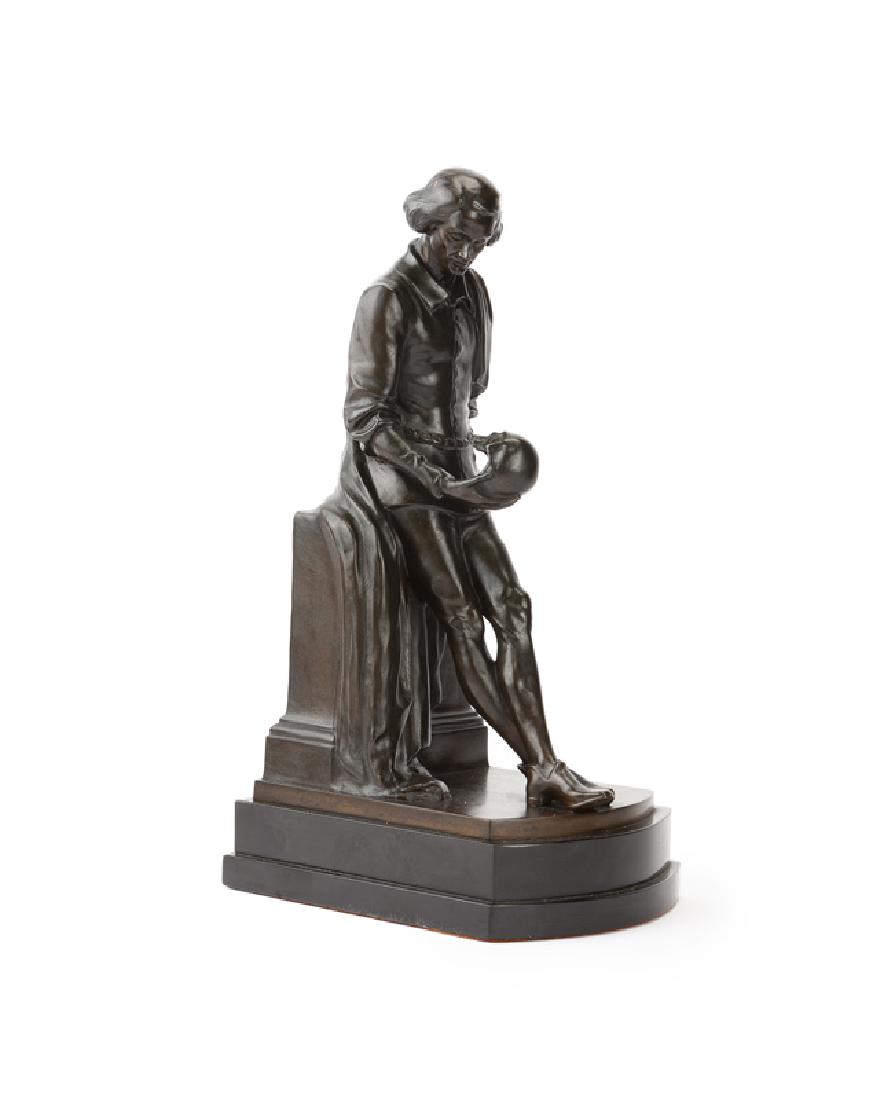 Alexander Sandor Jaray (1870 - 1916 Hungarian): Josef Kainz as Hamlet Patinated bronze raised on a black marble plinth Signed: S. Jaray 16.625" H x 7" W x 9.25" D