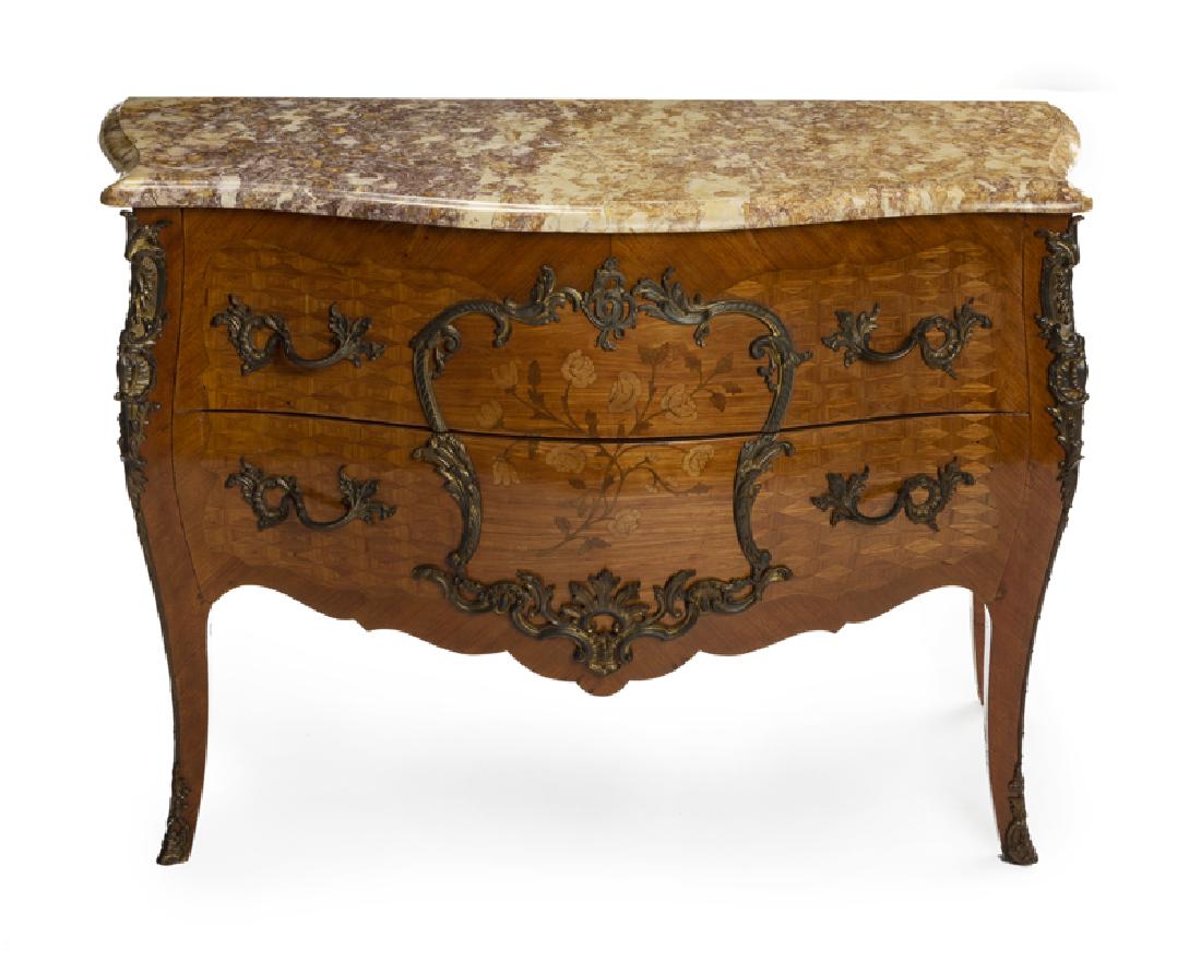 A Louis XV-style marquetry bronze-mounted commode (1 of 2)