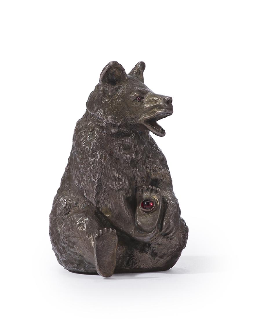 A Faberge-style silver seated bear object d'arte (1 of 3)