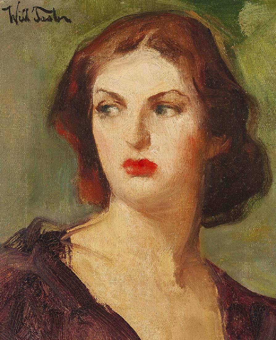 William Frederick Foster ANA (1883 - 1953 New York, NY): "Mrs. Carradine", circa 1940 Oil on canvas Signed upper left: Will Foster, inscribed and dated in another hand on the strecher 13" H x 11.5" W Literature: P. Settecase Barton, "William Frederick Foste
