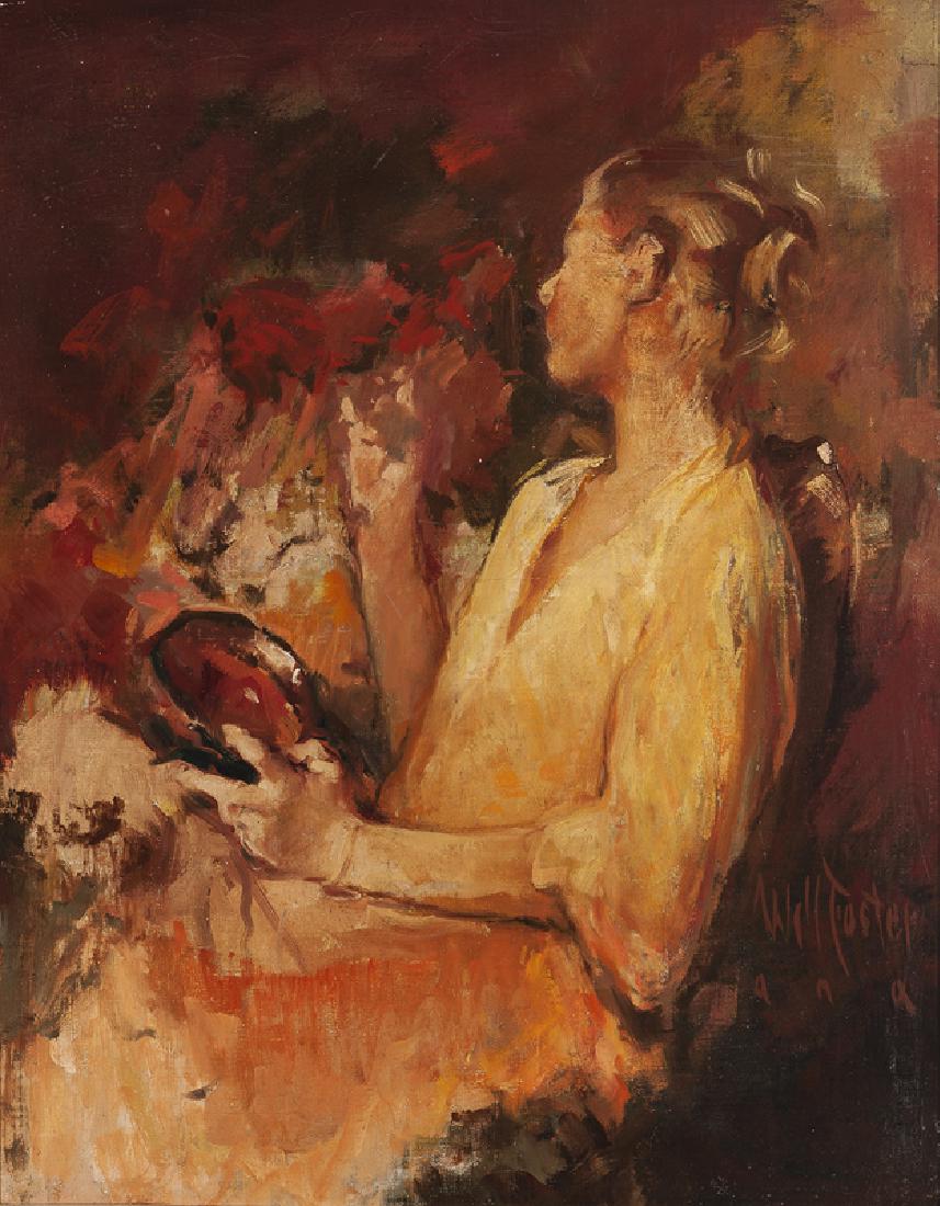 William Frederick Foster ANA (1883 - 1953 New York, NY): "Seated Girl with Bowl", circa 1940s Oil on canvas laid to panel Signed lower right: Will Foster ana 28.75" H x 22.25" W Literature: P. Settecase Barton, "William Frederick Foster, A.N.A.: Portrait of