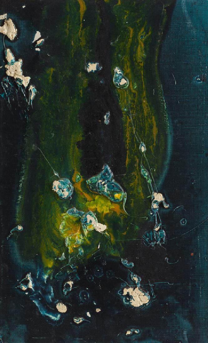 Marcelle Loubchansky (1917 - 1988 French): Untitled (Abstract), 1957 Oil on canvas Signed and dated verso: Marcelle Loubchansky 14" H x 8.75" W