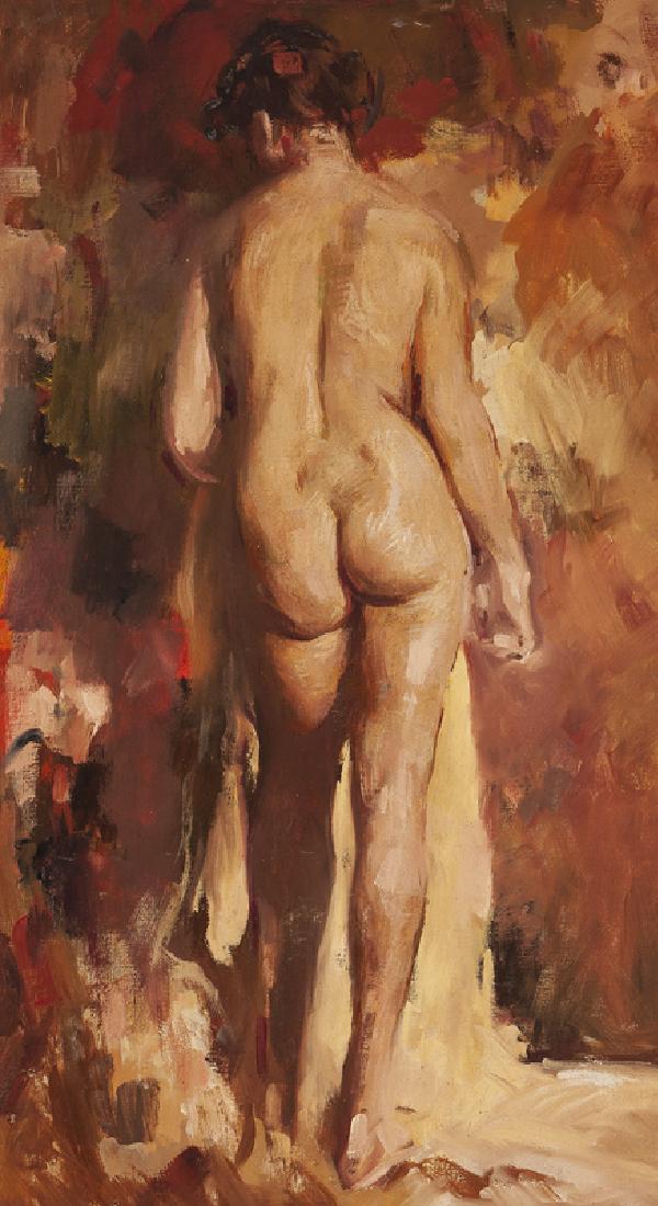 William Frederick Foster ANA (1883 - 1953 New York, NY): "Standing Back Nude" Oil on canvas Unsigned 41" H x 23" W Literature: P. Settecase Barton, "William Frederick Foster, A.N.A.: Portrait of a Painter", Los Angeles, CA, 1987, plate 106, p. 370, illustra